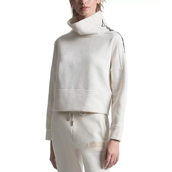  Womens High Neck Fleece Pullover (White, L)