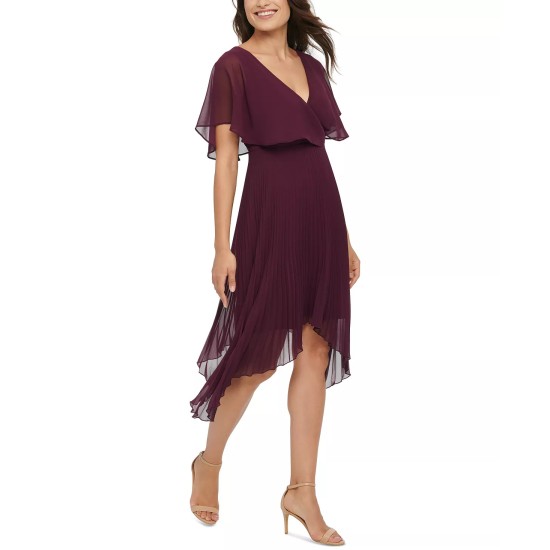  Womens Chiffon Pleated Dress, Purple/4