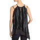  Women's Pleated Overlay Asymmetric Blouses Top, Black, Large