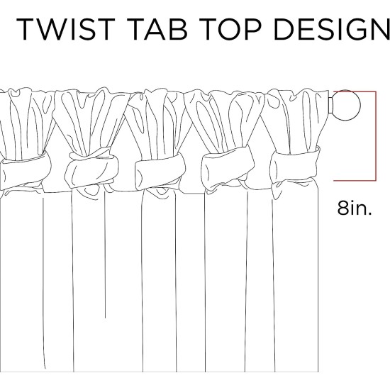  Emilia Twisted Tab Top Faux-Silk Window Panel, 50″ x 84″, White