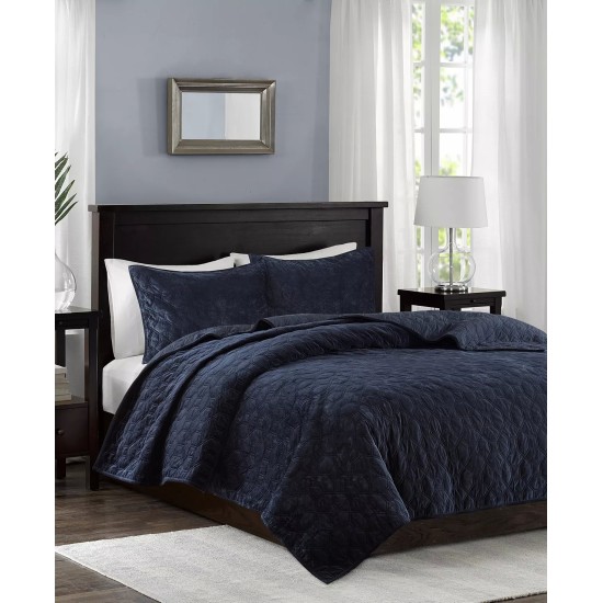  Harper Quilted Velvet 3-Pc. Coverlet Sets, Navy, King/California King