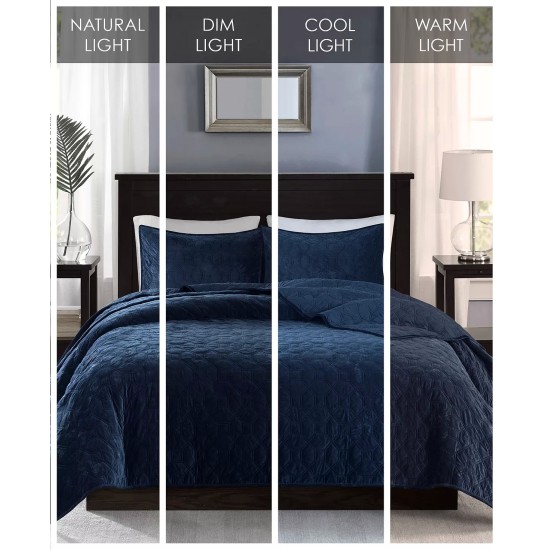  Harper Quilted Velvet 3-Pc. Coverlet Sets, Navy, King/California King