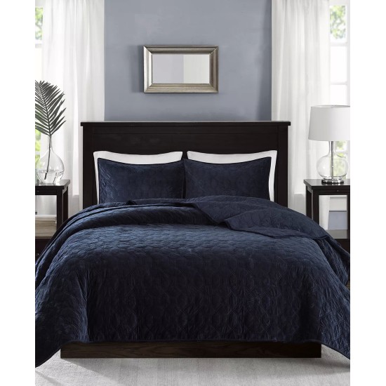  Harper Quilted Velvet 3-Pc. Coverlet Sets, Navy, King/California King