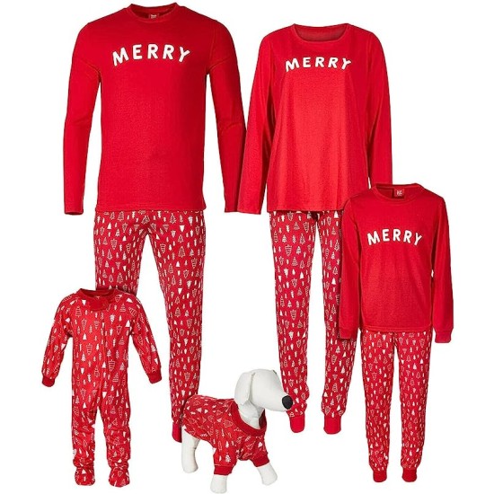 Matching Toddler, Little & Big Kids 2-Pc. Merry Family Pajama Set, Merry Red, 14- 16