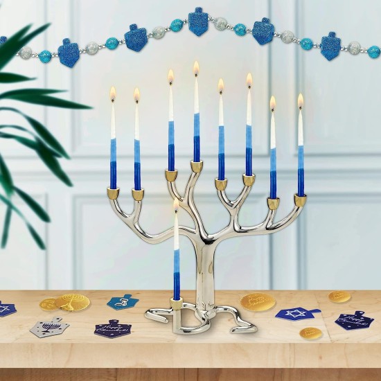  Hand Crafted Premium Chanukah Candles, Blue & White