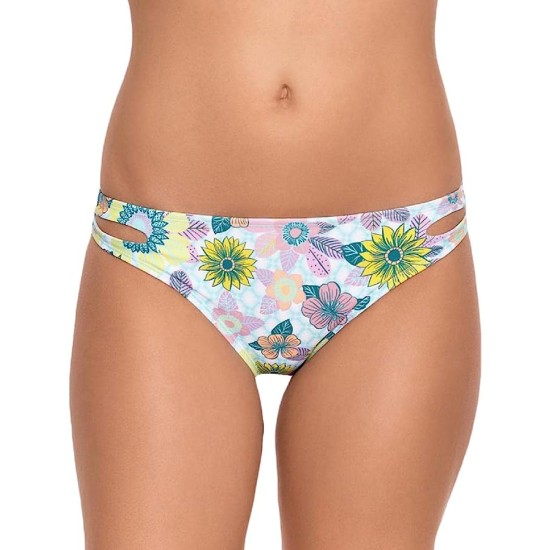  Printed Cut-Out Hipster Bikini Bottoms, Multicolor, X-Small