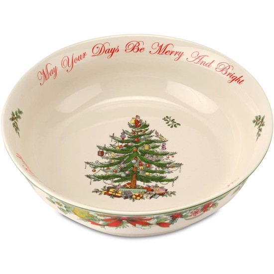  Christmas Tree Annual Edition ‘May Your Days Be Merry and Bright’ Serving Bowl; White & Green