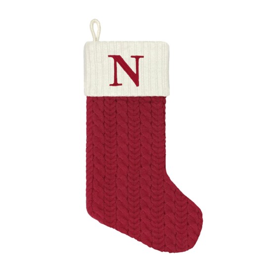  Square® Large Red Knit Monogram Stocking – N