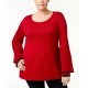 Style & Co Plus Ruffled-Sleeve Sweater (Dark Red, 1X)