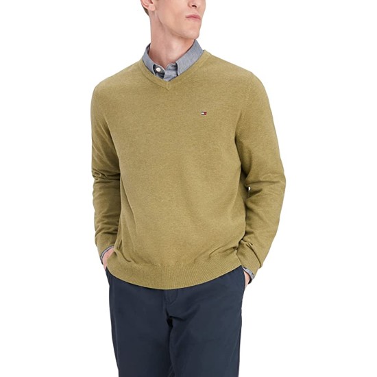  Men’s Signature Solid V-neck Sweater, olive , XX-Large