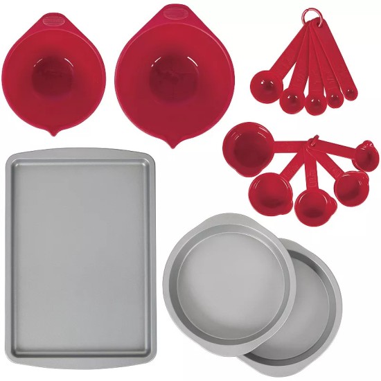  Nonstick 15-Pc. Baking Set, Red/Silver