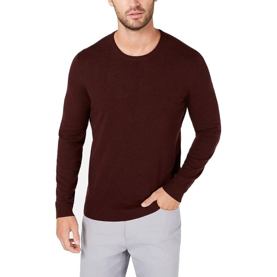  Men’s Solid Crewneck Sweater (Wine, S)