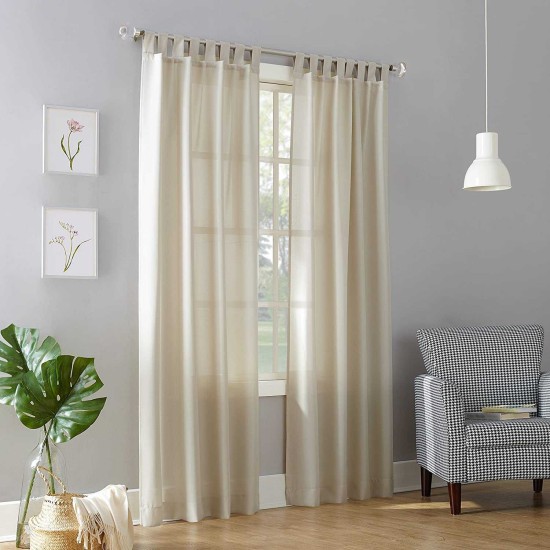 No. 918  Heathered Texture Semi-Sheer Tab Top Curtain Panel – Ecru, 40″ x 63″ Panel