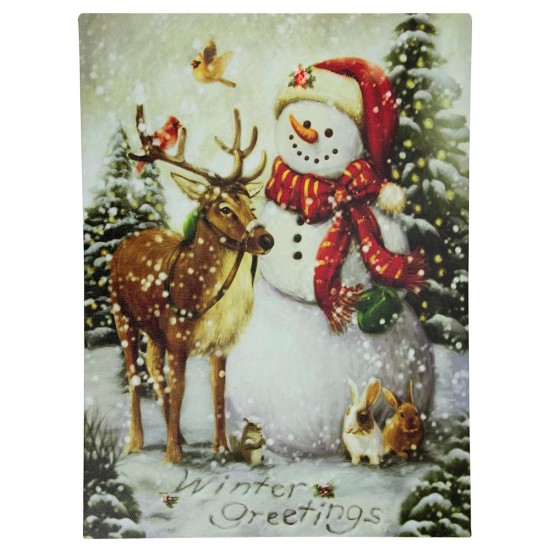  LED Lighted Vintage Inspired Snowman and Bird Friends Christmas Canvas Wall Art 15.75″ x 12″ Home Decor and Furniture, White