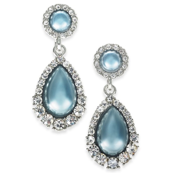  Silver-Tone Crystal & Imitation Pearl Drop Earrings