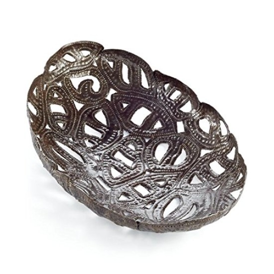 Heart of Haiti Claude Small Oval Metal Tray-Brown
