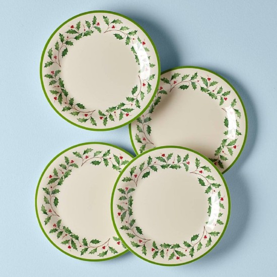  Holiday 4-piece Melamine Dinner Plate Set, Green