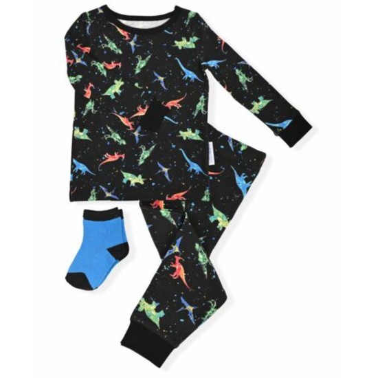 Max & Olivia Baby and Toddler Boys 2-Piece Pajama Set with Socks, 18M, Black
