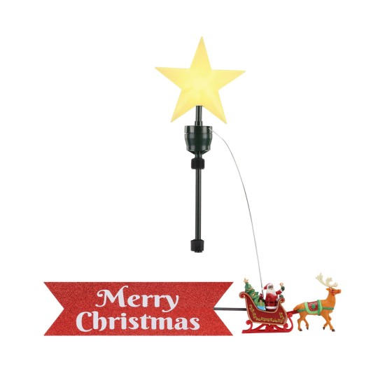  Animated Tree Topper-African American Santa’s Sleigh with Merry Banner Christmas Decoration