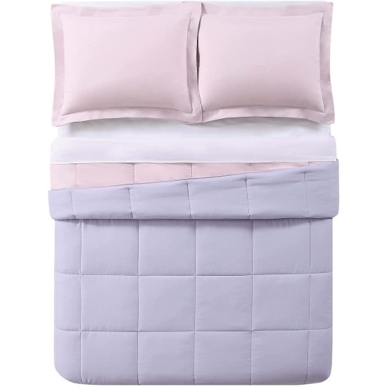  Reversible 3 Pc Full/Queen Comforter Set, Blush/Lavender