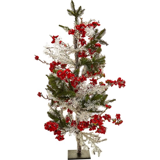  Plum Blossom Pine Ice Twig Tree, Green, Red, 28 in 71