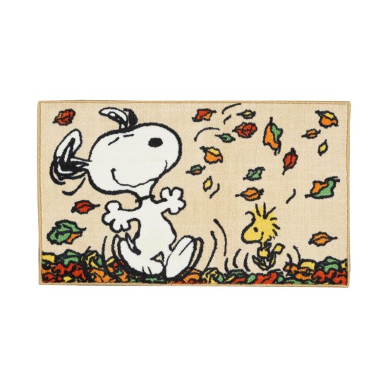  Peanuts Snoopy and Woodstock Dancing Leaves Accent Decor Accent Rug 18×30, Beige