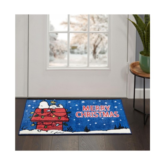  Peanuts Snoopy and Woodstock on Doghouse Merry Christmas Accent Area Rug, 18 x 30, Navy