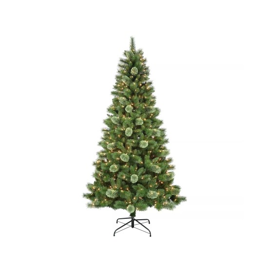  Pre-Lit Western Pine Artificial Christmas Tree with Glitter, 8′
