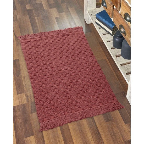  Textured Solid Rug with Fringe Bedding, Brown, 27 x 45