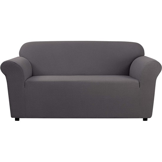  Home Décor Stretch Delicate Leaf Sofa Loveseat Slipcover, Form Fit, Polyester/Spandex, Machine Washable, One Piece, Gray Color