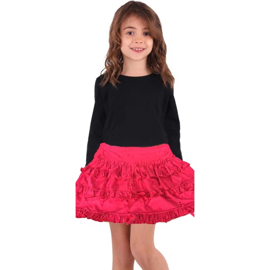  Toddler Baby Girls Frilled Skirt – Peruvian Pima Cotton, Elastic Waist, Pull-On, Solid Colors, Hot Pink, 3