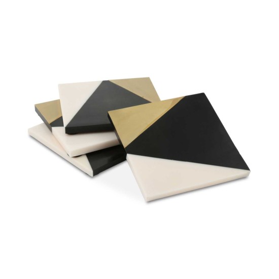 Thirststone Closeous Geometric Resin & Metal Coasters Tri-Color Set Of 4