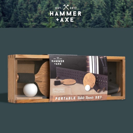 Hammer + Axe Portable Wooden Table Tennis Set, Compact Ping Pong Kit with Paddle