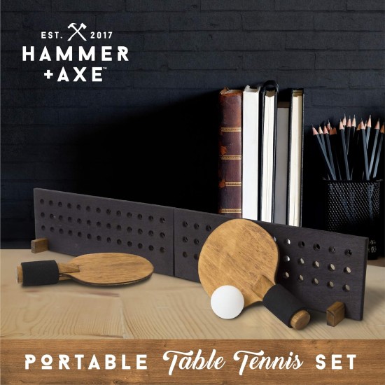 Hammer + Axe Portable Wooden Table Tennis Set, Compact Ping Pong Kit with Paddle