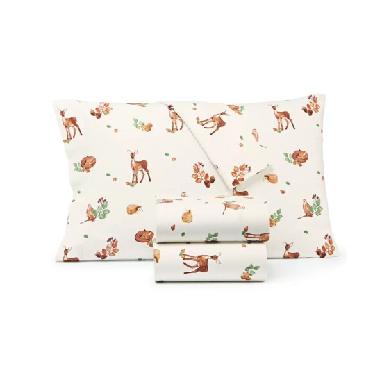  Printed Cotton Flannel Two Standard Pillowcases, White Woodland, STANDARD