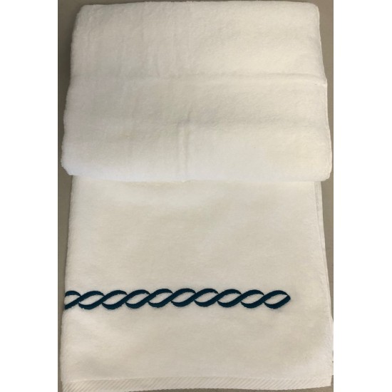 Matouk Classic Chain Basic Bath Towel, Turqoise/White