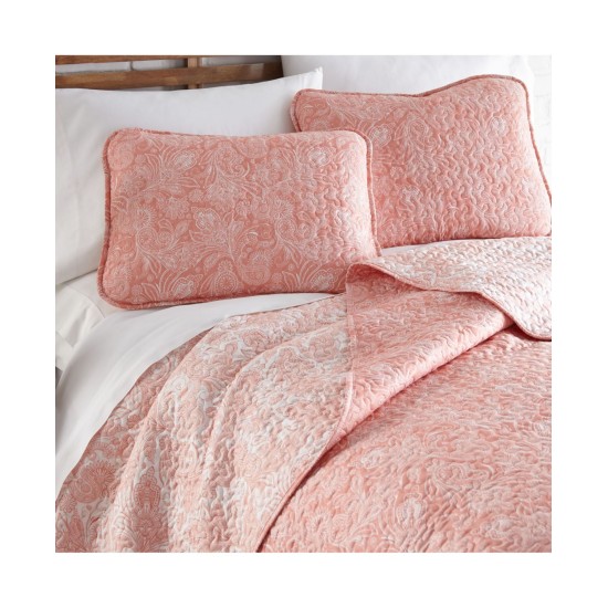  Boho Paisley Lightweight Reversible Quilt and Sham Set, Coral, Full/Queen