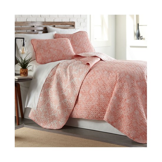  Boho Paisley Lightweight Reversible Quilt and Sham Set, Coral, Full/Queen