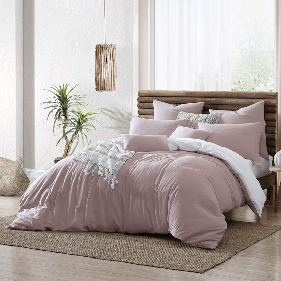  Valatie 100% Cotton Garment Washed & Dyed Reversible Duvet Cover Set, Pink