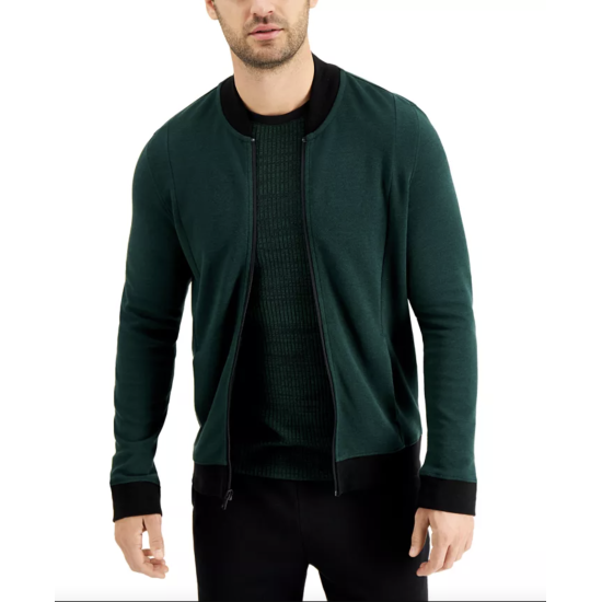  Men's Zip-Front Sweater Jacket, Dark Green, X-Large