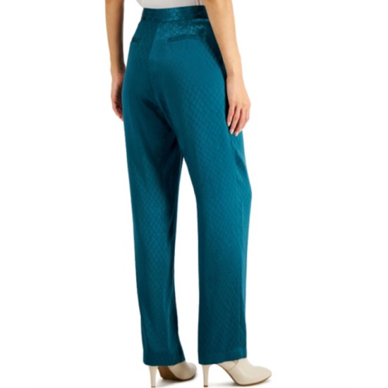  Womens Jacquard Print Casual Trouser Pants, Teal, 2