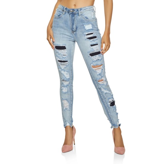  Super High Rise Ripped Skinny Jeans, Light Wash, 3