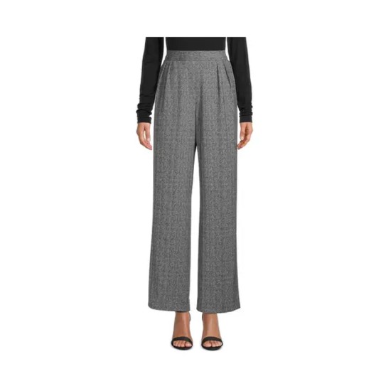  Womens Herringbone Casual Trouser Pants, Black, Medium