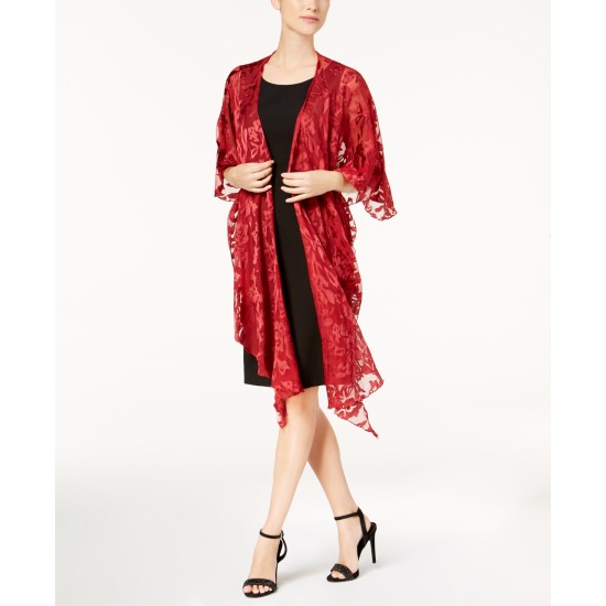 Betsy Johnson Womens Baroque Burnout Draped Evening Wrap, Red