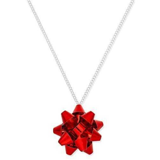  Women’s Holiday Bow Pendant Necklace, Red