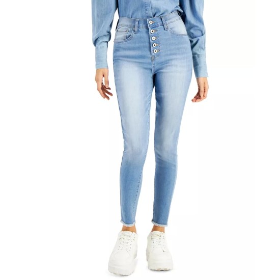  Juniors’ Button-Fly Skinny Jeans, Light Blue, 3