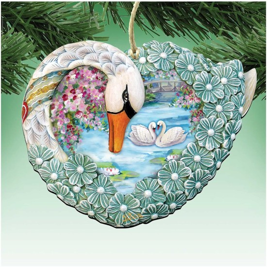  Love Swan Wooden Ornament Set of 2
