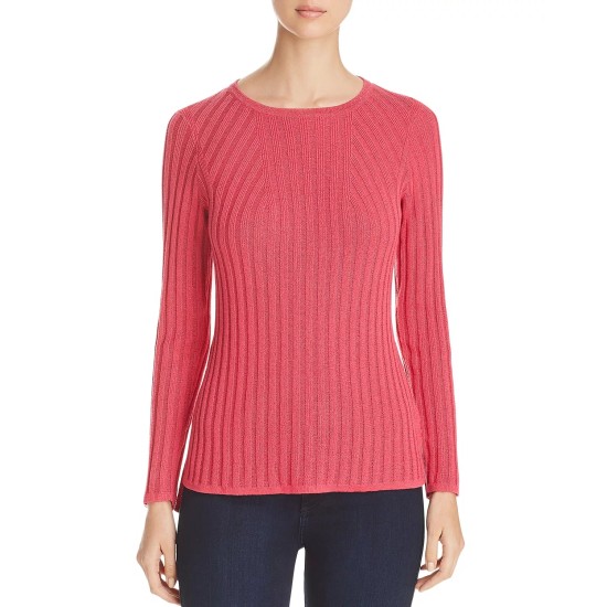  Womens Mindy Metallic Ribbed Sweater, Pinktini, Small