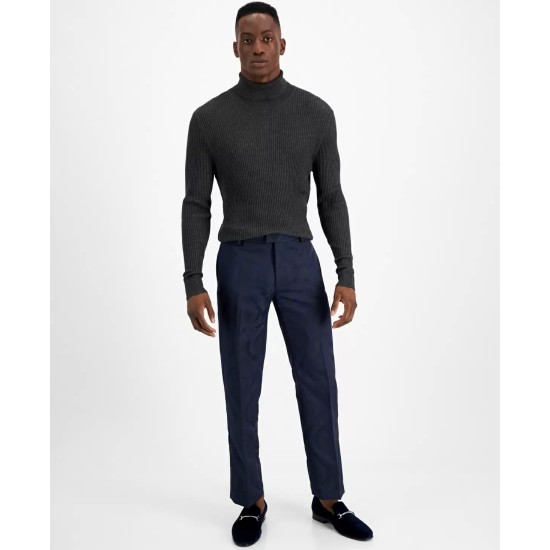  Men’s Slim-Fit Vintage Brocade Jacquard Pattern Pants, Navy, 29