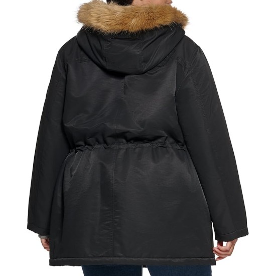 Levi’s Women’s Plus Size Performance Mid-Length Parka Jacket, Black/Sherpa Lining, 1X